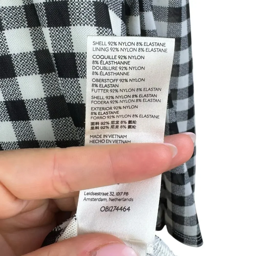 Free People Gathered Turtleneck Black & White Gingham Checkered Mesh Slim Top
